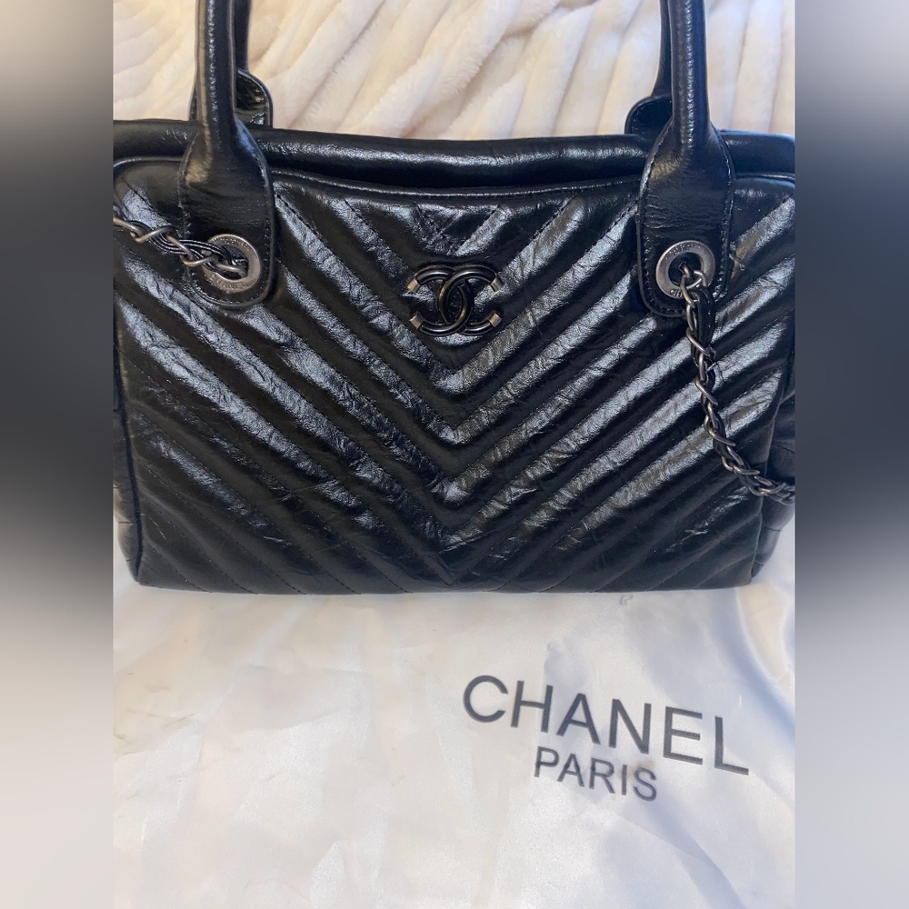 Chanel black logo satchel